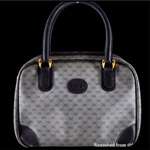 GUCCI Vintage Navy Blue Micro GG Monogram Top Handle Satchel Bag